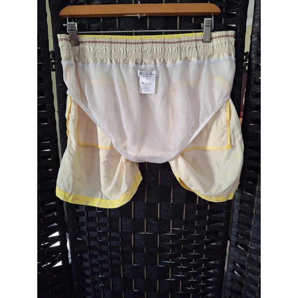 Loro Piana Beach Chair AOP Nylon Swim Trunks Yellow Lined Drawstring Italy Large